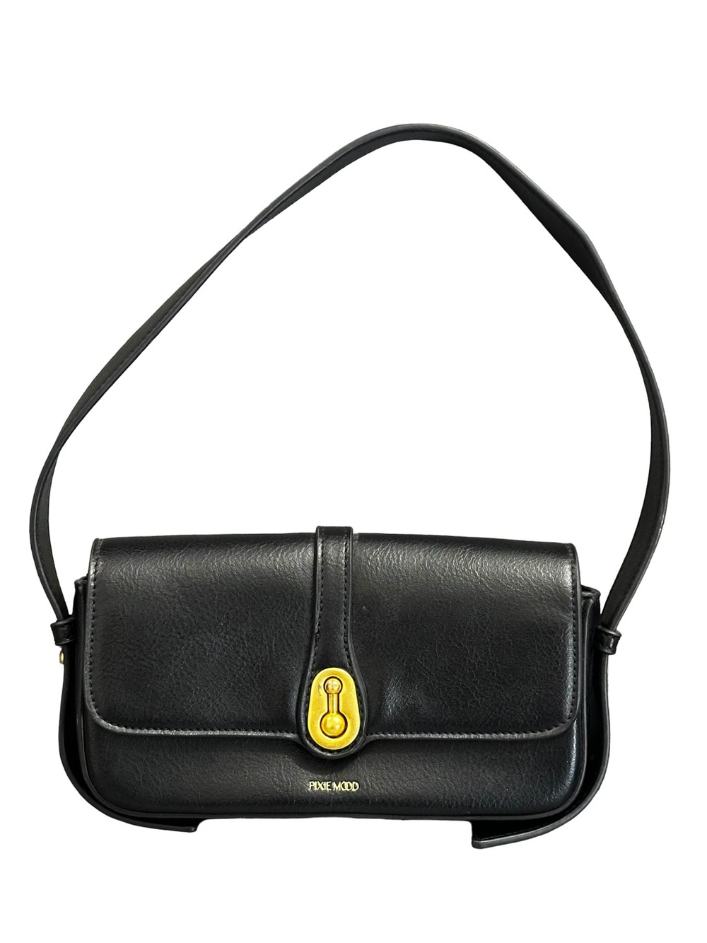 Pixie Mood Black Shoulder Bag with Gold Clasp